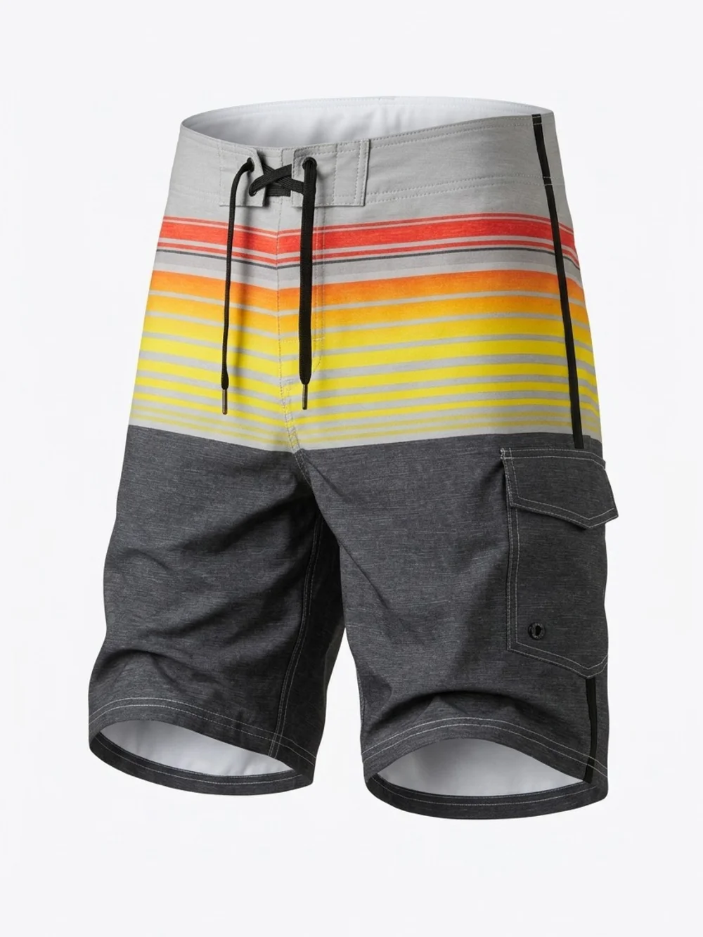Mossimo Supply Co. Men's Gray Board Shorts with Yellow & Orange Stripe Waist